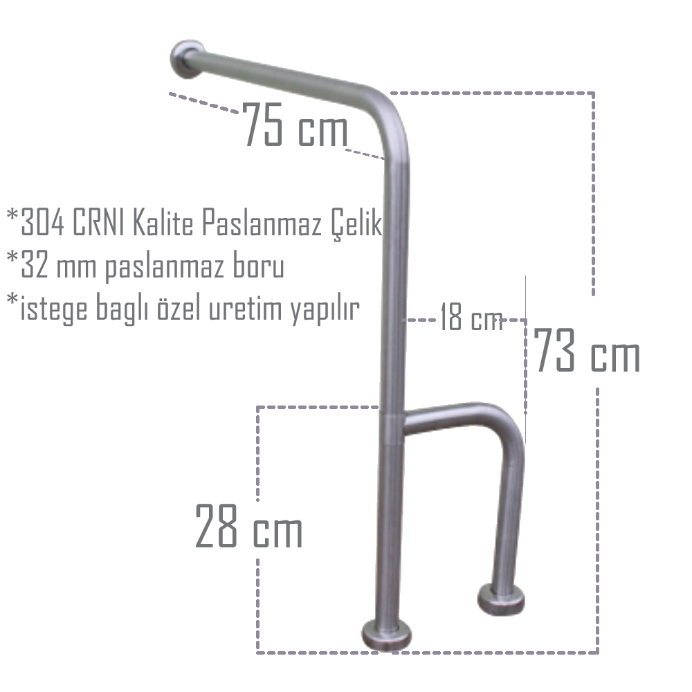 Baston ayaklı yaşlı ve engelli banyo tutamağı Birbey Metal